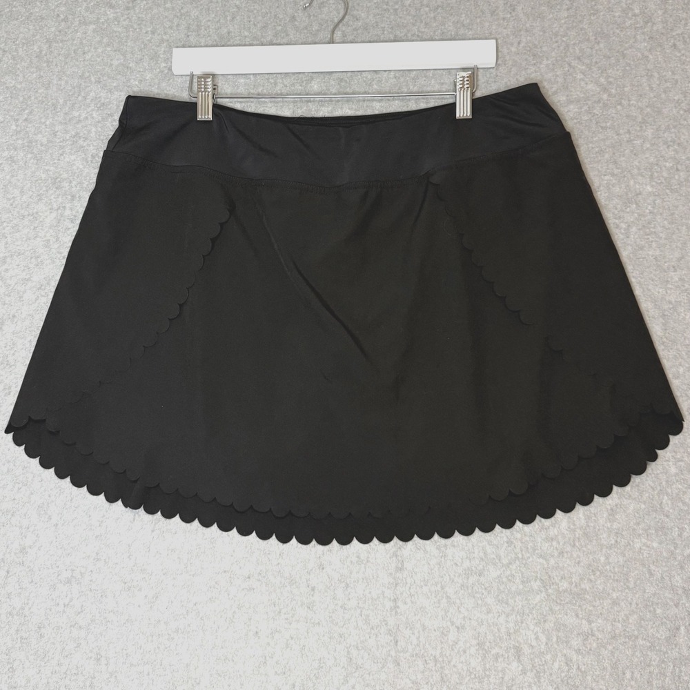 Zelos Black Athleisure Tennis Mini Skort Scalloped Trim Womens 1X Curvy Plus
